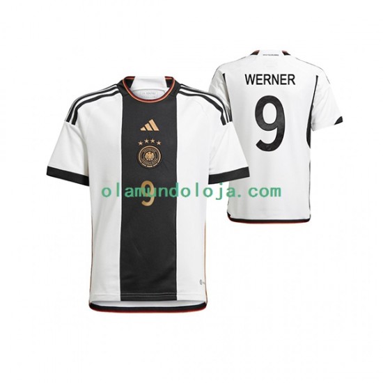 Camisola Alemanha Timo Werner 9 Homem Equipamento Primeiro Copa do Mundo 2022 Manga Curta